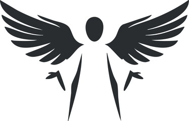 A stylized silhouette of an angel with large wings representing spirituality and grace.