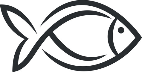 A minimalist fish icon representing marine life suitable for various design and illustration purposes.
