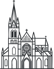 Fototapeta premium A detailed line art illustration of a Gothic cathedral showcasing its architectural features.