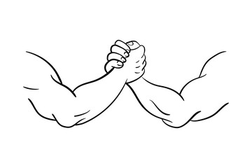 Hand-drawn hand wrestling vector illustration.