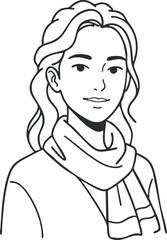 A smiling woman wearing a scarf, depicted in a simple lineart illustration style.