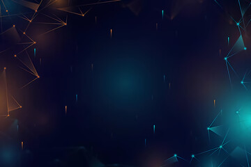 Dark blue gradient background with orange and teal geometric network abstract technology