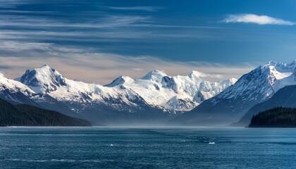 scenic landscape photograph of the snowcapped mountains of alaska from the ocean view