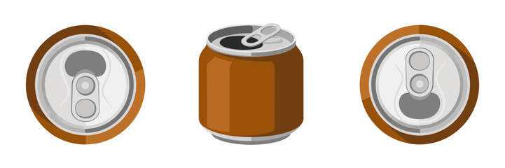Soda can tops and aluminum can icon, refreshing beverage graphics, pop drink elements, vector illustration set, branding