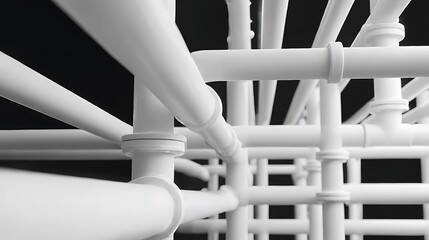 Abstract network of white pipes a complex system of interconnected plumbing suitable for industrial or technological backgrounds