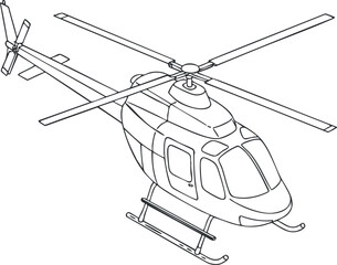 Fototapeta premium Illustration of a helicopter showcasing its design and mechanical features from an aerial perspective.