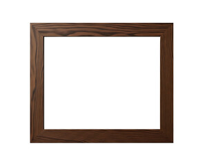 Rustic dark wood picture frame with a rough textured edge isolated on transparent background