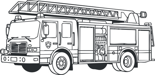 Illustration of a fire truck featuring a ladder and firefighting equipment for emergency response.