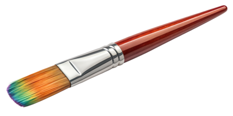 Paintbrush with colored tip, artistic angle, transparent PNG.