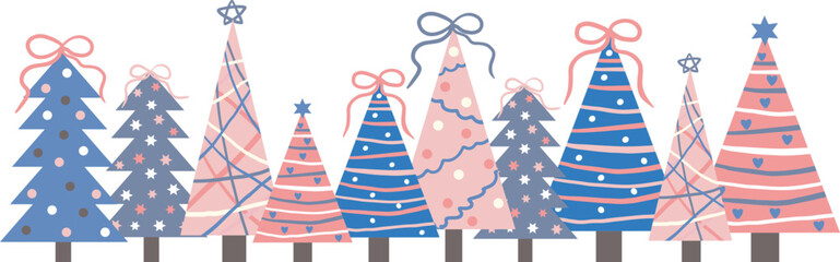 light pastel christmas tree border modern isolated vector illustration pink and blue winter holiday graphic design element background banner card print