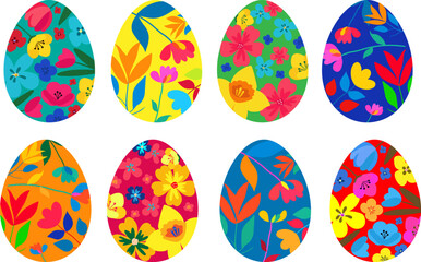 easter eggs with flowers colorful vector set modern flat graphic design abstract floral print spring holiday decoration element collection poster card