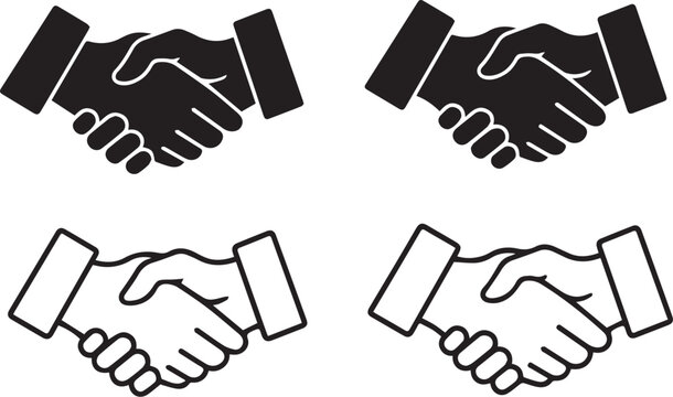 Hand shake logo icon transparent . shaking hands in silhouette and outline styles. vector set Hand shake logo icon transparent png. shaking hands in silhouette and outline styles. vector set