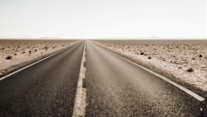 Endless Road Through Arid Desert Landscape Under a Clear Sky.