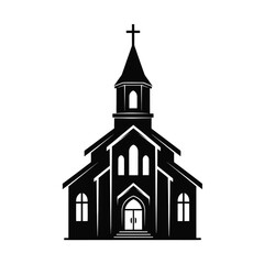 Classic church building silhouette with steeple and cross symbol for religious architecture vector