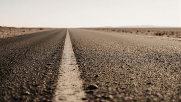 Endless Road Through Arid Landscape - A Journey into the Horizon.