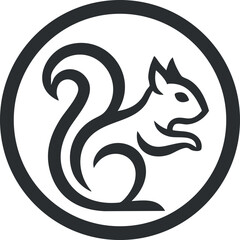 Naklejka premium Stylized black and white squirrel icon in a circular design representing nature and wildlife.