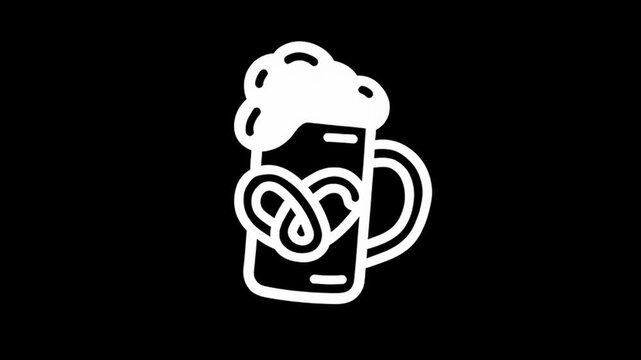 Beer mug with foam and pretzel logo in minimal design  