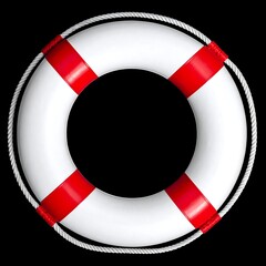 Graphic of a white and red life preserver with a black center