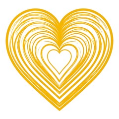 Graphic of overlapping hearts in yellow brushstroke style on white