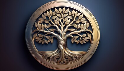 a metallic logo with hard edge for the tree of life