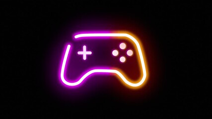A glowing pink and golden neon gamepad icon on a dark background. Video game and streaming culture concept for esports branding or a tech event promotion - Powered by Adobe