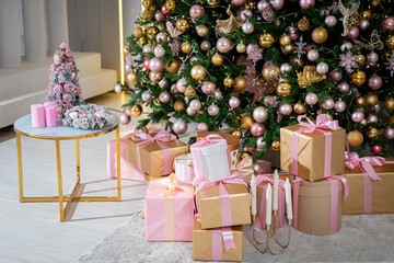 Christmas Tree with Gifts and Pink Decor Accents