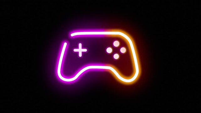 A glowing pink and golden neon gamepad icon on a dark background. Video game and streaming culture concept for esports branding or a tech event promotion - Powered by Adobe