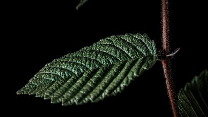 green leaf on black background