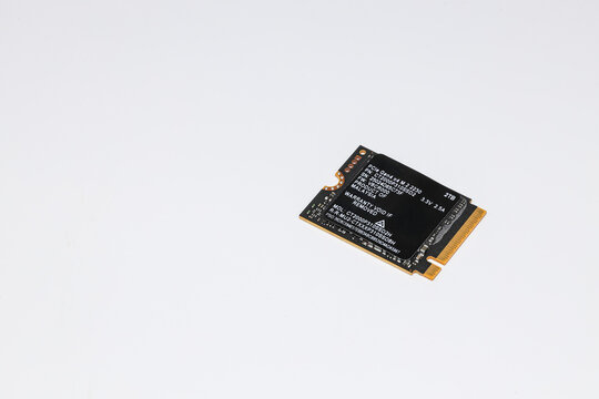 NVME PCIe solid-state drive in the M.2 2230 form factor isolated on white background.