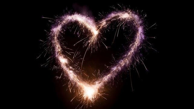 Heart shape made from vibrant sparkler lights glowing against a dark background