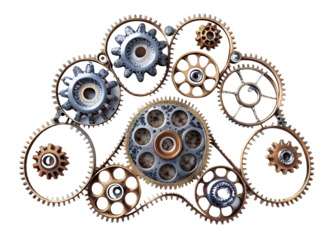 Gears and cogs isolated on transparent background, a mechanical part of machine and engineering concept