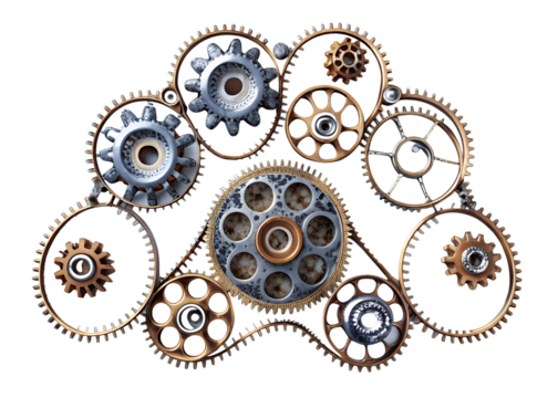 Gears and cogs isolated on transparent background, a mechanical part of machine and engineering concept