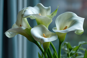 Elegant ribbon bouquet on white cyclorama background with shallow depth of field