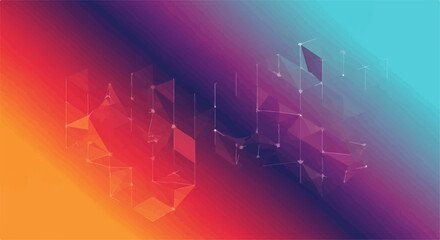 Abstract geometric network of glowing nodes and lines in vibrant gradient colors