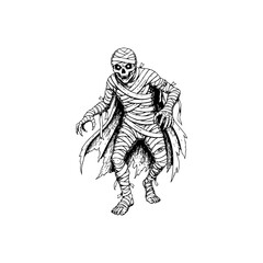 Scary Mummy Monster Illustration in Vintage Engraving.