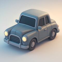 3D cartoon blue car model with soft lighting