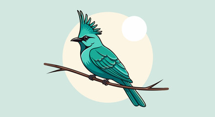 Turquoise bird perched on branch vector illustration