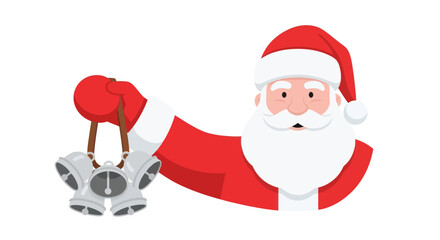 Cartoon Santa Claus Holding Silver Christmas Bells with Red Suit and Hat.