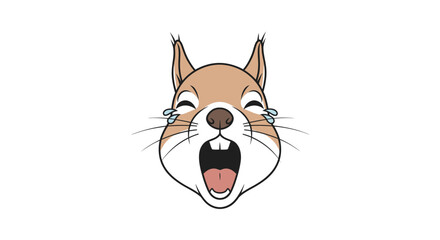 A funny cartoon squirrel head laughing out loud with tears of joy.