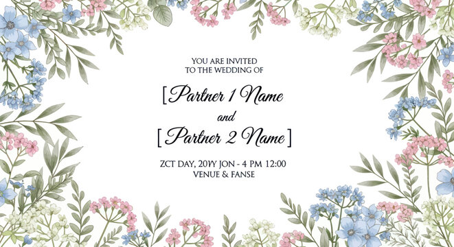 Elegant Floral Wedding Invitation Template with Pastel Flowers.