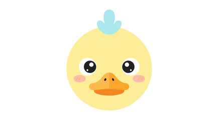 Cute cartoon yellow duckling head with a blue feather tuft and rosy cheeks.
