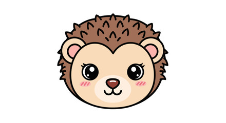 Cute cartoon hedgehog head illustration with big shiny eyes and rosy cheeks.