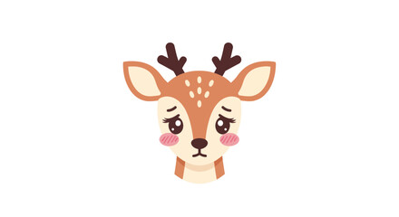 Cute Cartoon Deer Head with Sad Expression and Small Antlers.