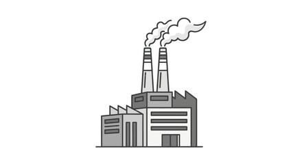 Naklejka premium Industrial Factory Building with Smoking Chimneys Illustration.