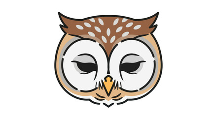 Cute Cartoon Owl Head Illustration with Sleepy Eyes.