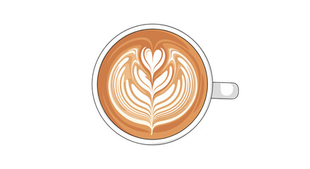 A cup of latte art shows a beautiful tulip design against a transparent background, inviting a moment of relaxation and indulgence. 
