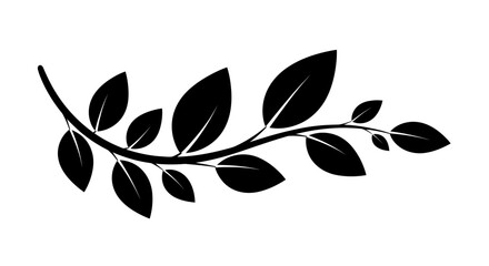 Elegant black silhouette of a curved botanical branch with leaves a simple vector graphic.