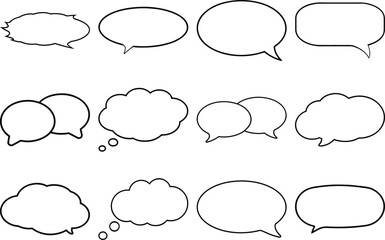 Collection of twelve diverse black outline speech and thought bubbles speech bubble comic