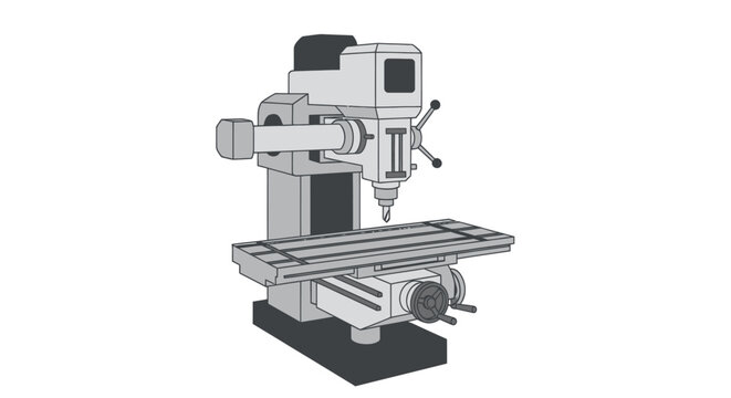 A detailed black and white illustration of a vertical benchtop milling machine for workshop use.