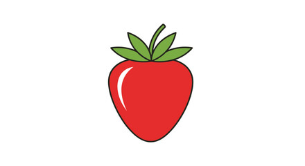 Vibrant Red Strawberry Fruit Illustration with Green Leaves.